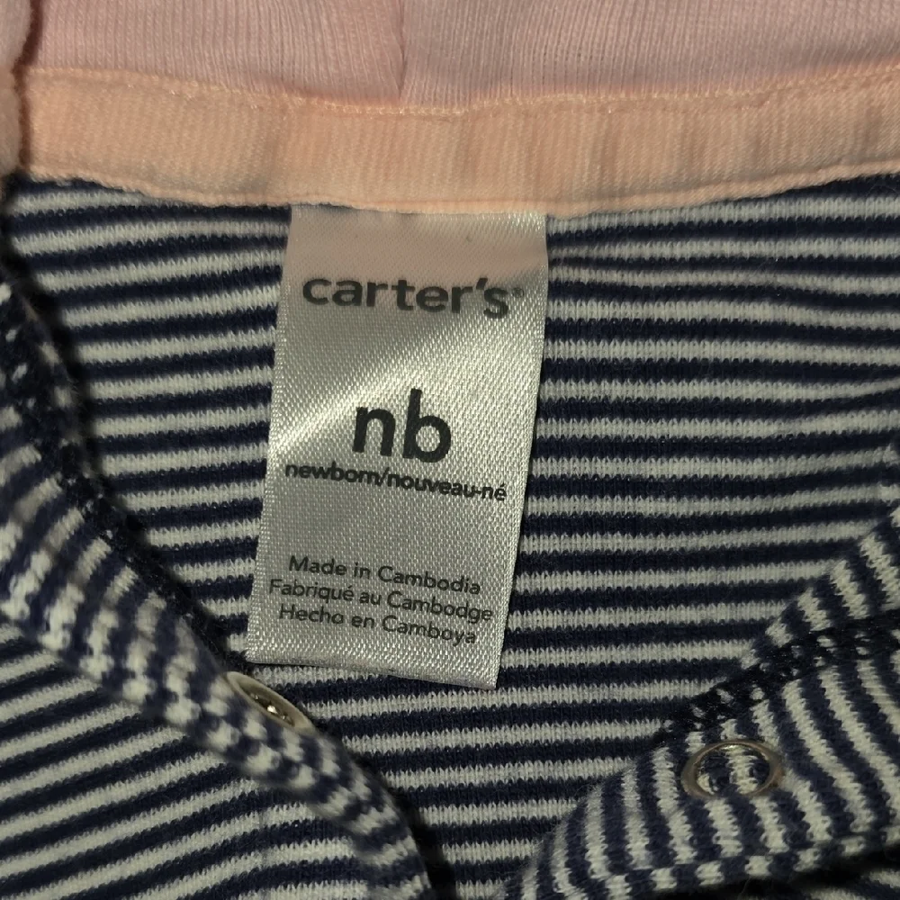 (J59) Carter's Navy and Pink Striped Baby Jacket Sz Newborn